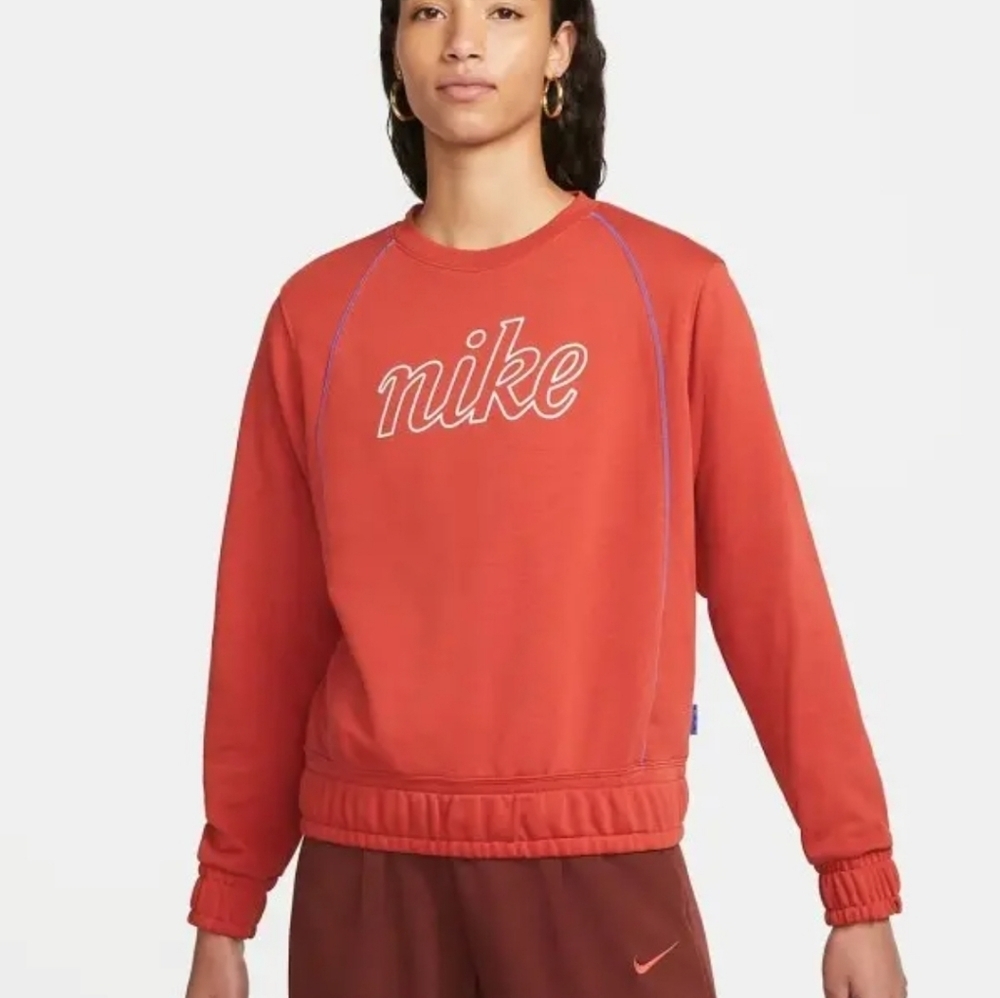 Retro Nike Women's Sportswear Icon Clash Fleece Crew-Burgundy Orange Size XL